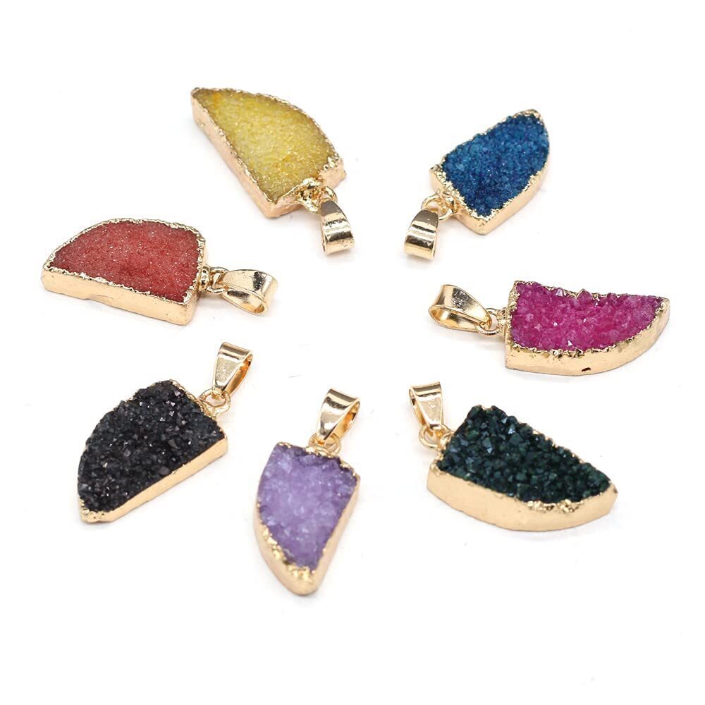 9202 4 Pcs Natural Knife Shape Druzy Geode Agate Stone Pendant Accessories